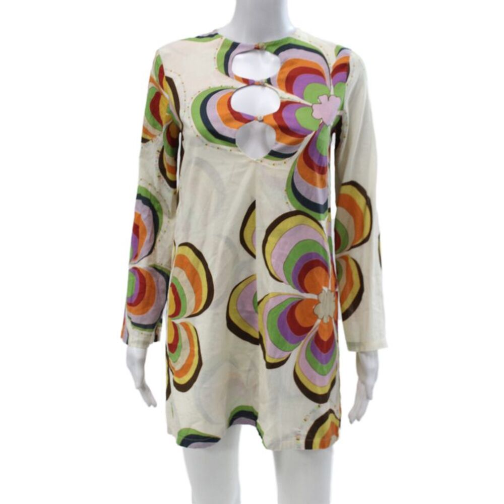 siedres Women Shift Dress Multicolor Floral Long Sleeve RoundNeck Size 34